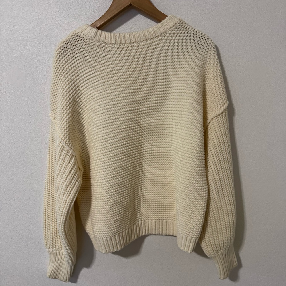 Free People Dream Cable Crew Sweater Cream Chunky Knit Slouchy Boho-Small - Picture 4 of 12